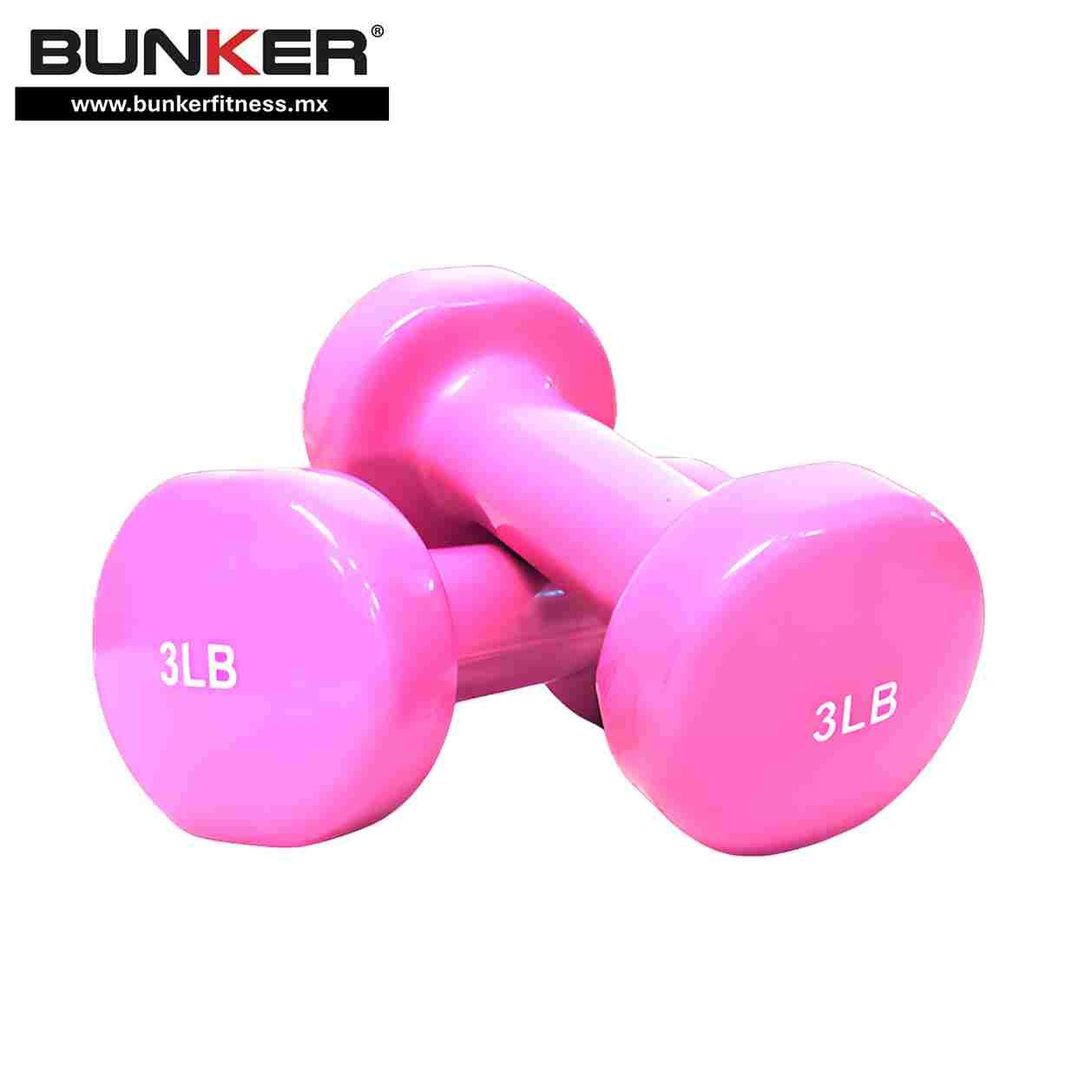 mancuernas de 3 libras rosas vinil fitness para ejercicio y gimnasio en casa bunker gym bunker fitness