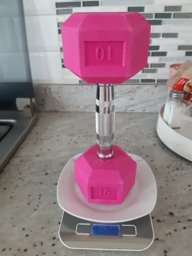 Par de mancuernas hexagonales en color rosa de 3lb - 40lb photo review