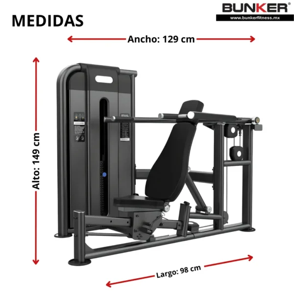 aparato de chest press con peso integrado bunker fitness Aparatos para hacer ejercicio medidas