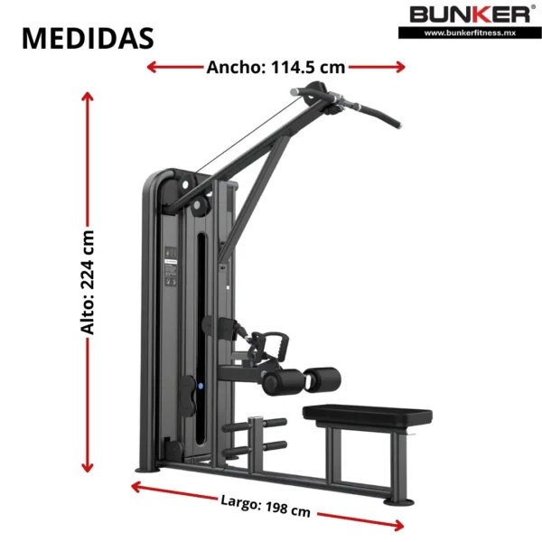 aparato jalón de espalda y remo con peso integrado bunker fitness Aparatos para hacer ejercicio medida