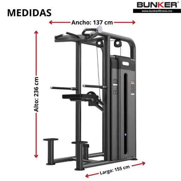 dip chin assist con peso integrado bunker fitness Aparatos para hacer ejercicio medidas