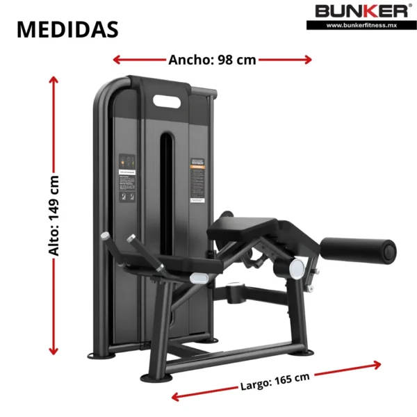 maquina de femoral acostado con peso integrado bunker fitness Aparatos para hacer ejercicio medidas